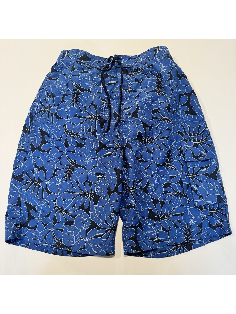 Covington Men’s Swim Trunks Blue Tropical Floral Board Shorts Drawstring Size L